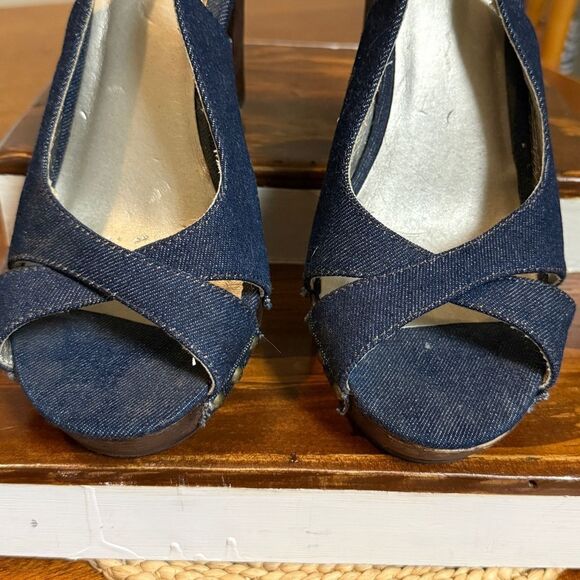 Xhilaration Y2K Block Platform Heels With Denim Upper Strap Blue Brown Size 9.5 - Picture 10 of 15